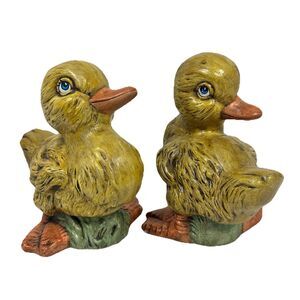Vintage 80s Yellow Baby Ducks Ducklings Ceramic Figurines Hand-Painted Spring